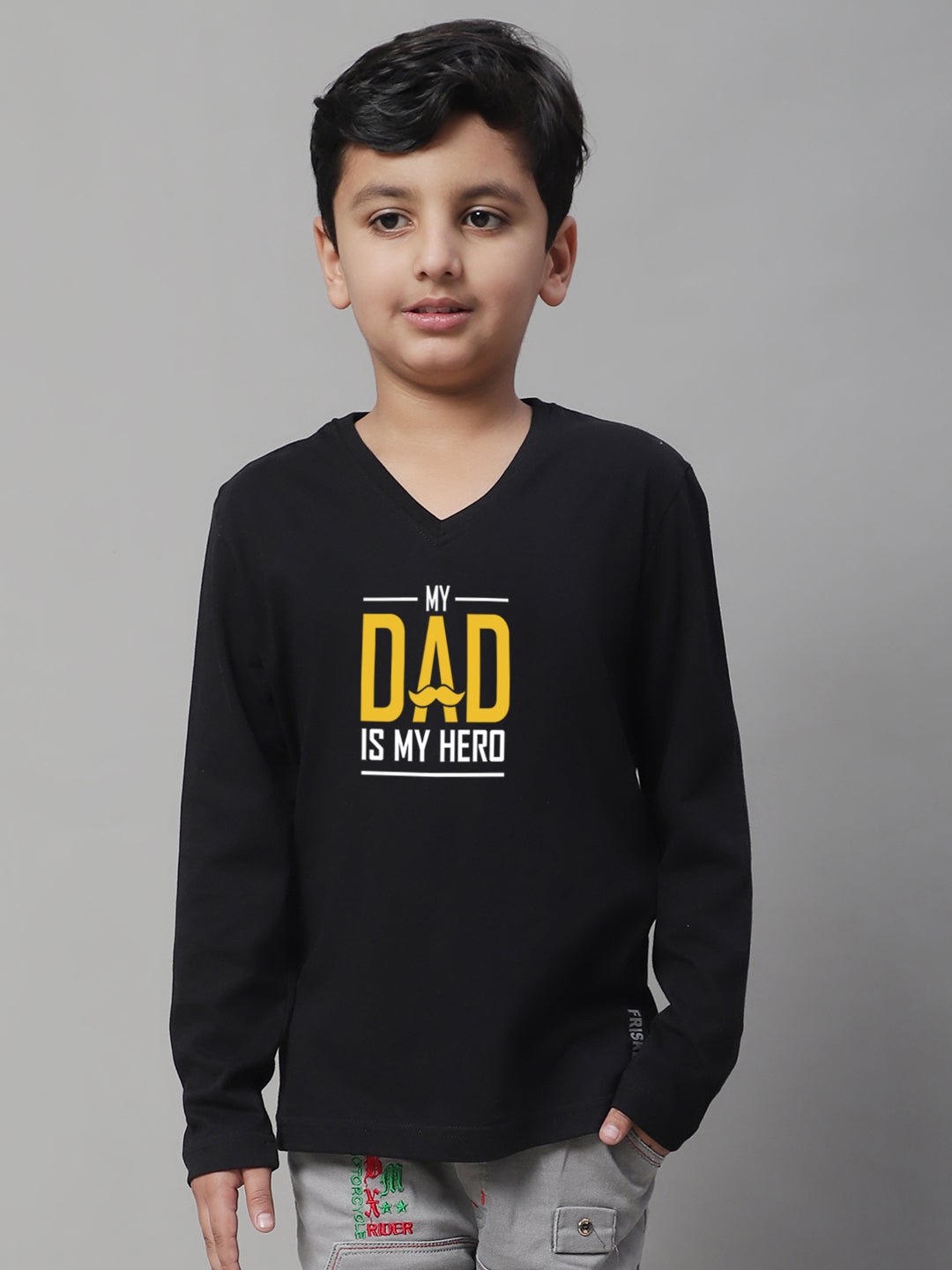 Boys My Dad Is My Hero Full Sleeves Printed T-Shirt - Friskers