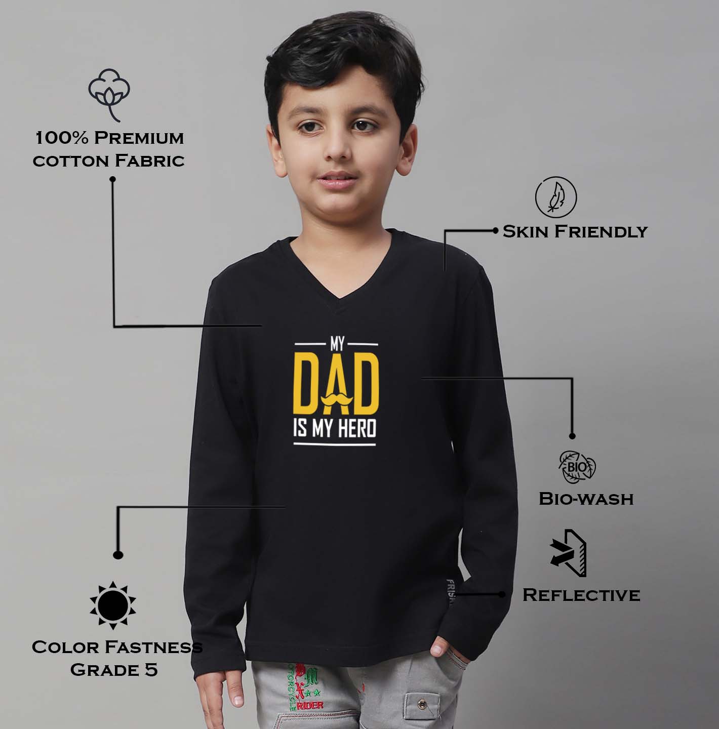 Boys My Dad Is My Hero Full Sleeves Printed T-Shirt - Friskers