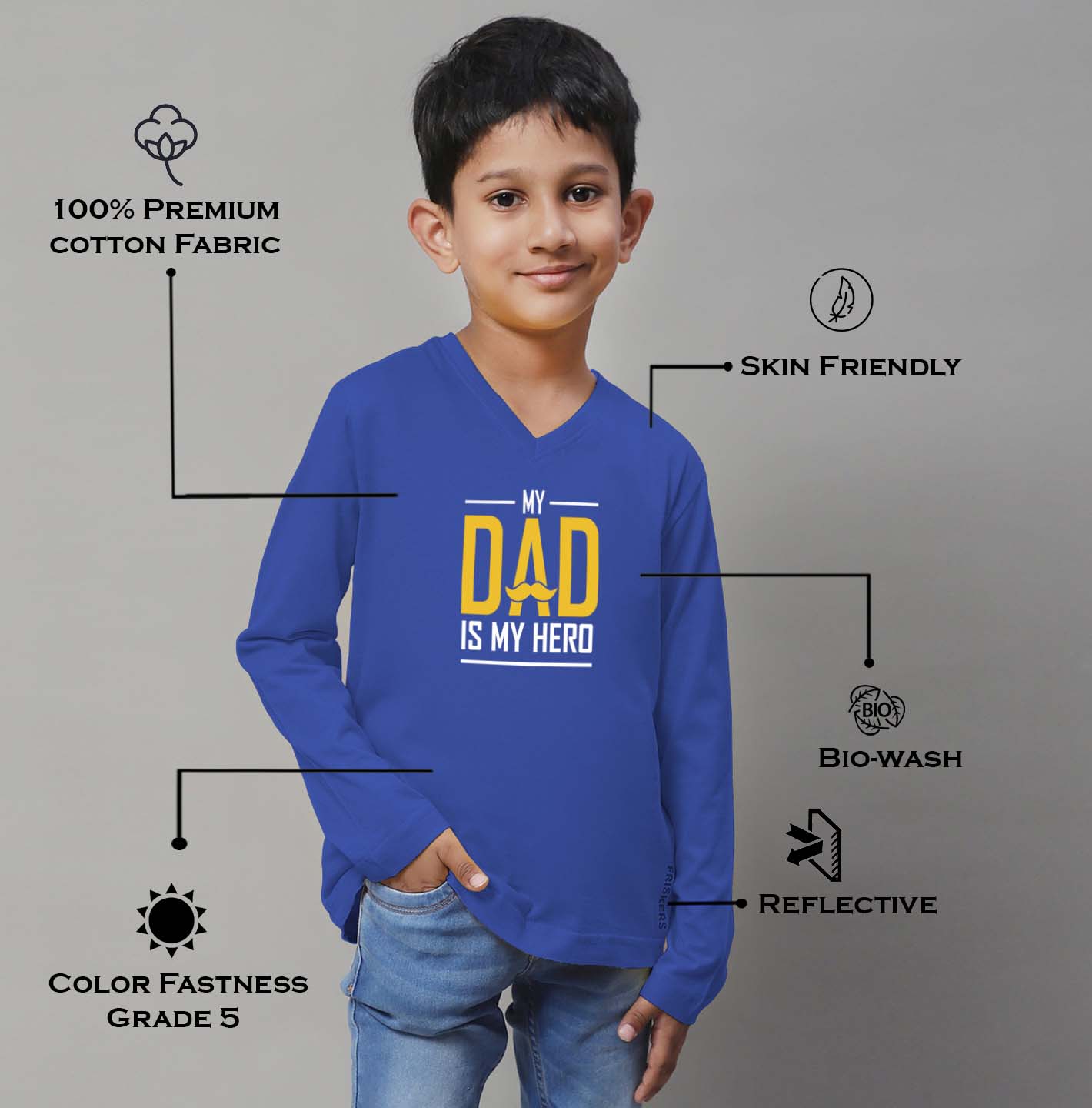 Boys My Dad Is My Hero Full Sleeves Printed T-Shirt - Friskers