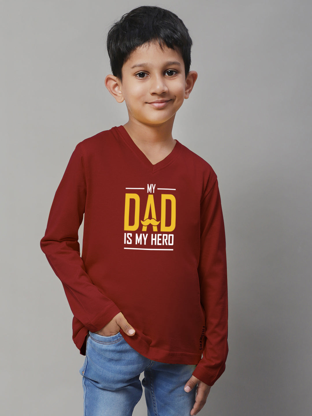 Boys My Dad Is My Hero Full Sleeves Printed T-Shirt - Friskers