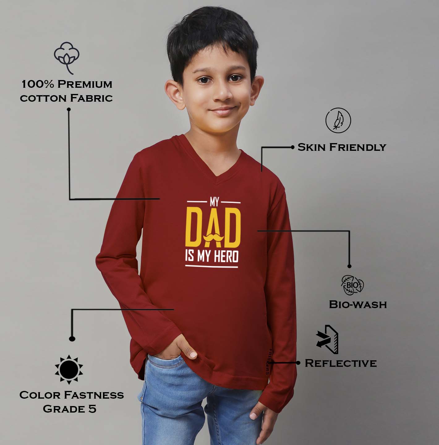 Boys My Dad Is My Hero Full Sleeves Printed T-Shirt - Friskers