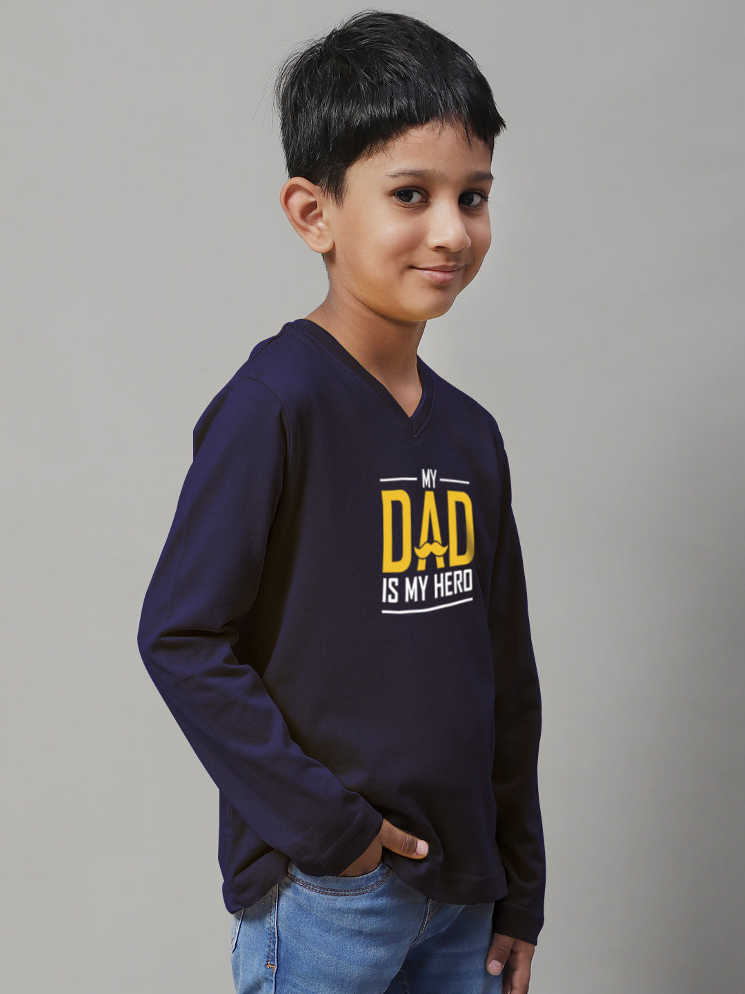 Boys My Dad Is My Hero Full Sleeves Printed T-Shirt - Friskers