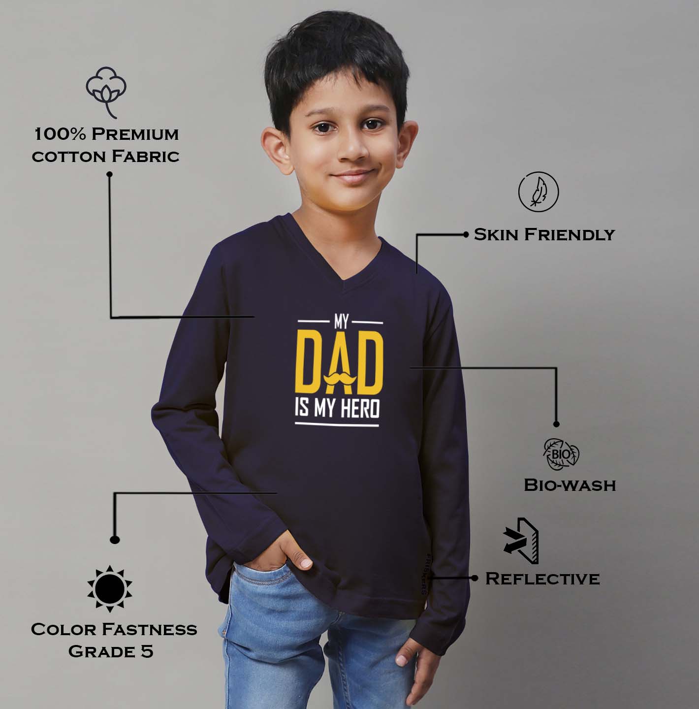 Boys My Dad Is My Hero Full Sleeves Printed T-Shirt - Friskers