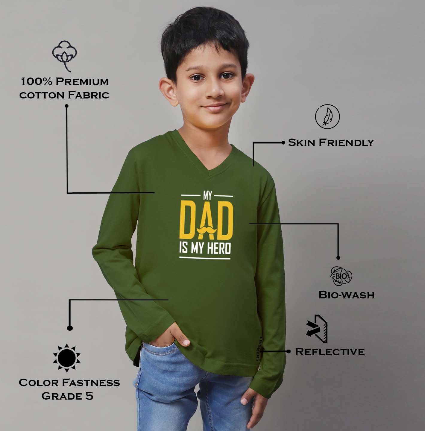 Boys My Dad Is My Hero Full Sleeves Printed T-Shirt - Friskers