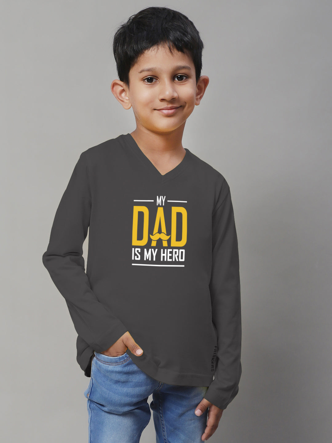 Boys My Dad Is My Hero Full Sleeves Printed T-Shirt - Friskers