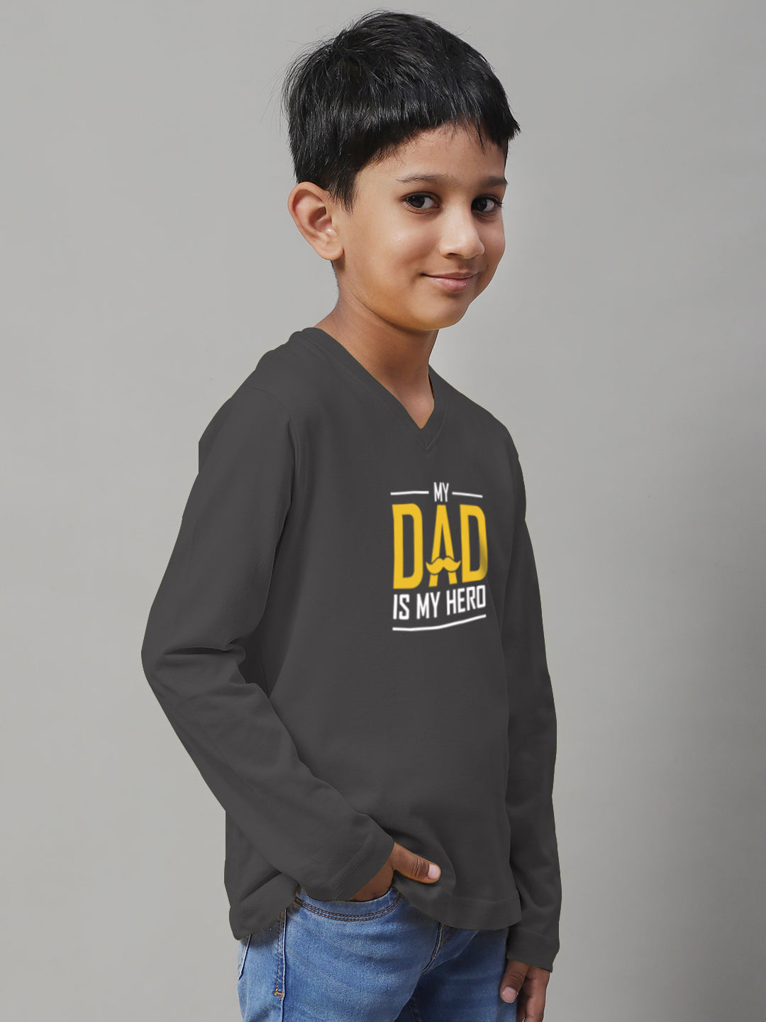 Boys My Dad Is My Hero Full Sleeves Printed T-Shirt - Friskers