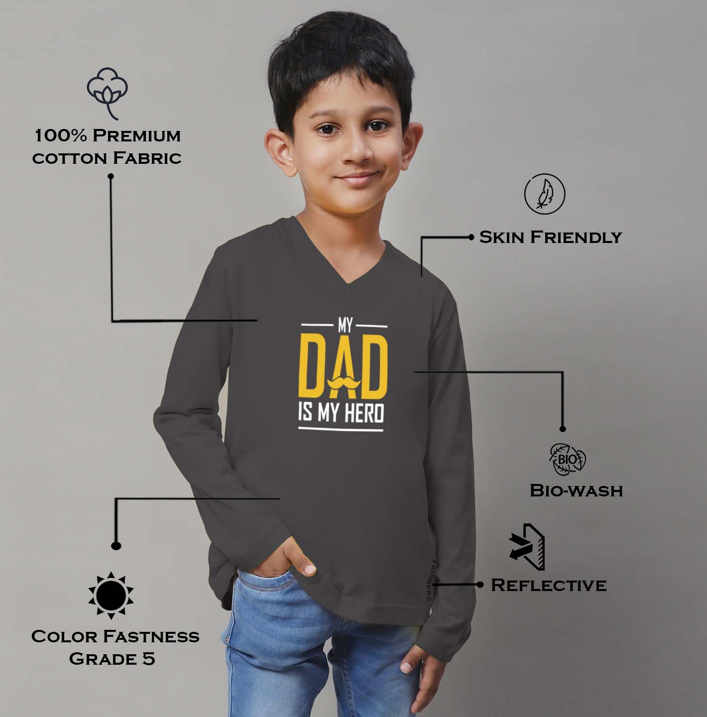 Boys My Dad Is My Hero Full Sleeves Printed T-Shirt - Friskers