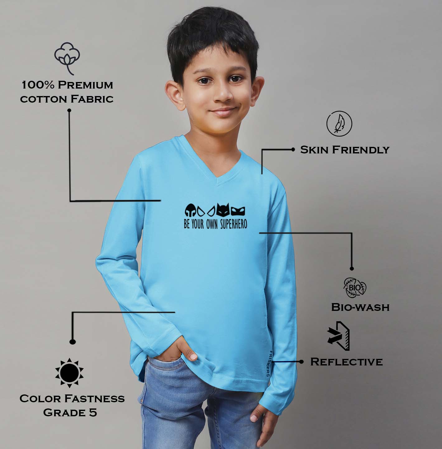 Boys Be Your Own Superhero Full Sleeves Printed T-Shirt - Friskers