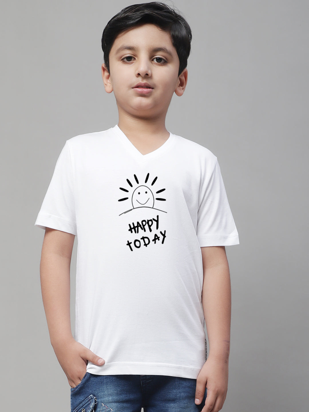 Boys Happy Today Half Sleeves Printed T-Shirt - Friskers