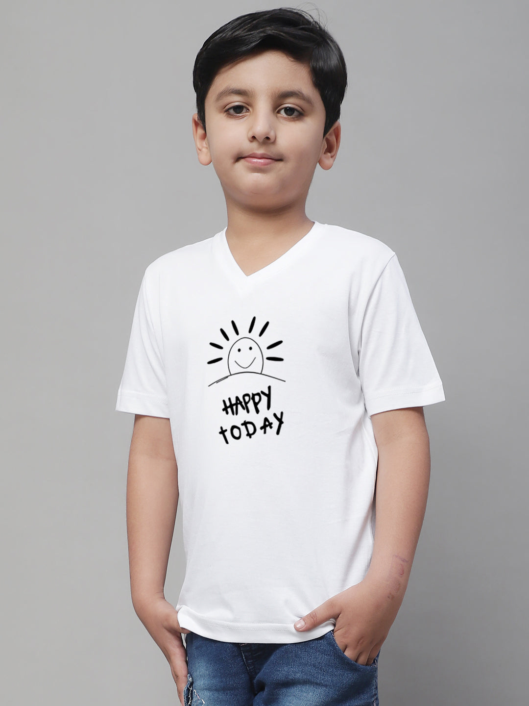 Boys Happy Today Half Sleeves Printed T-Shirt - Friskers