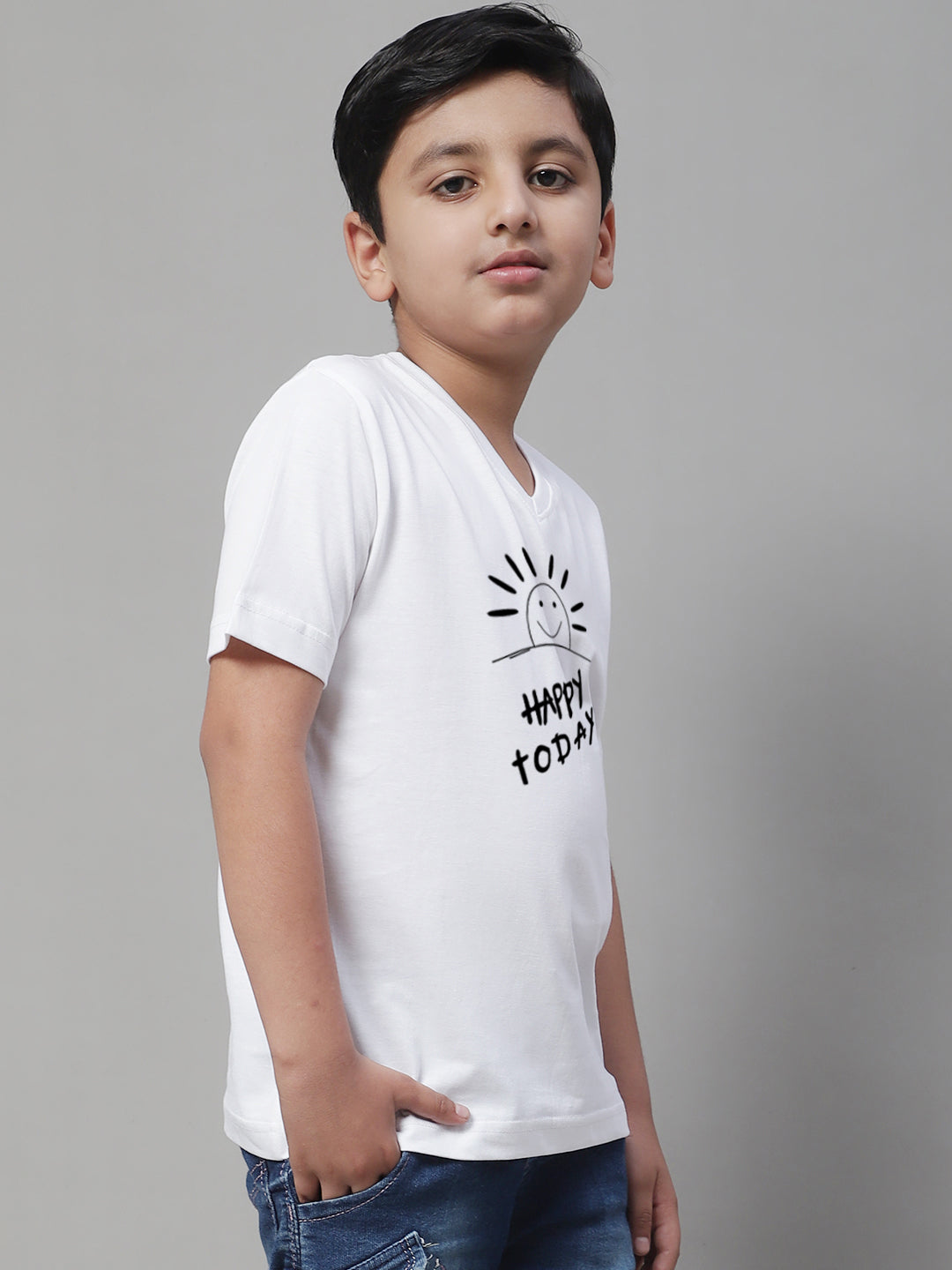 Boys Happy Today Half Sleeves Printed T-Shirt - Friskers