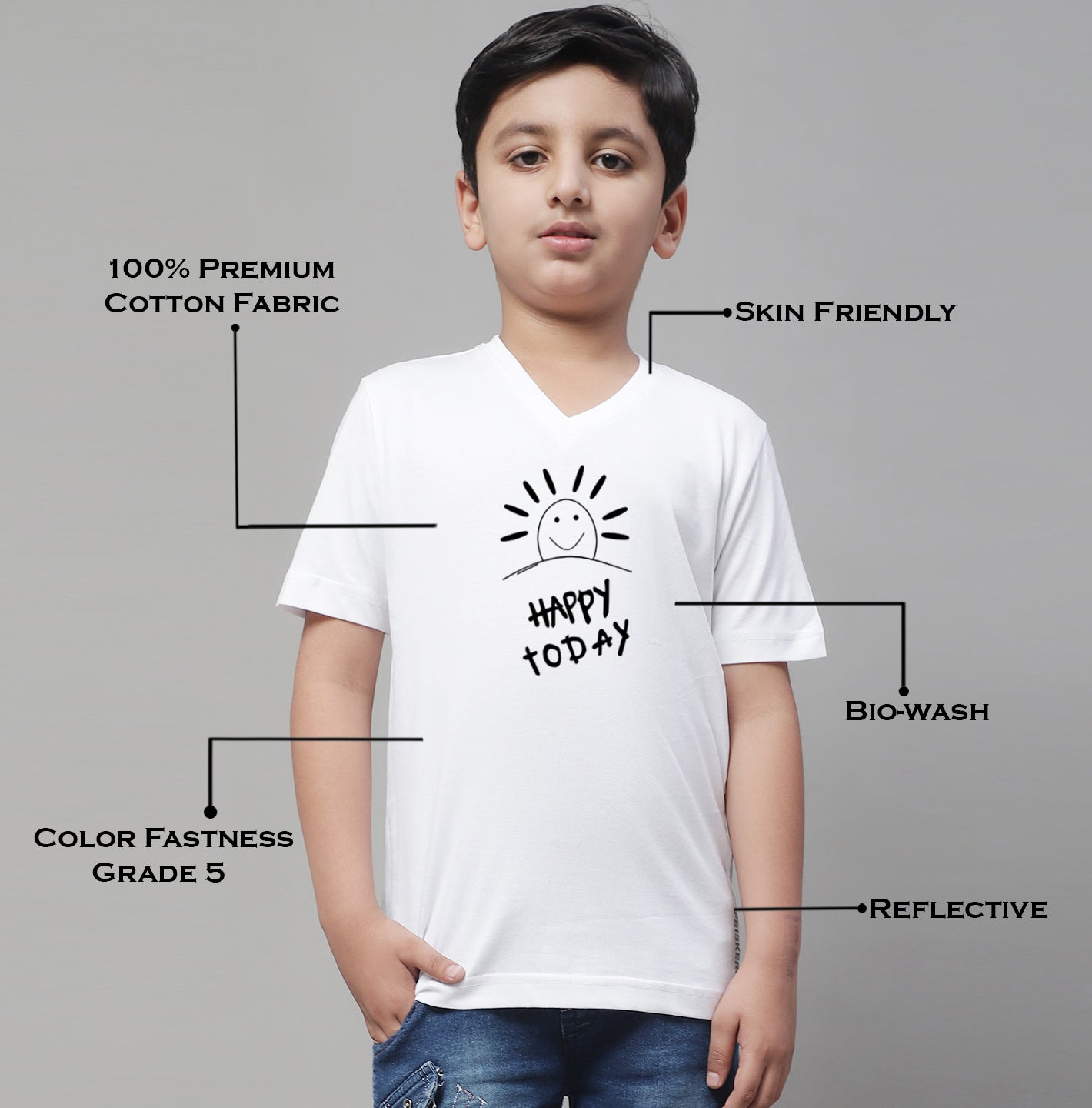 Boys Happy Today Half Sleeves Printed T-Shirt - Friskers