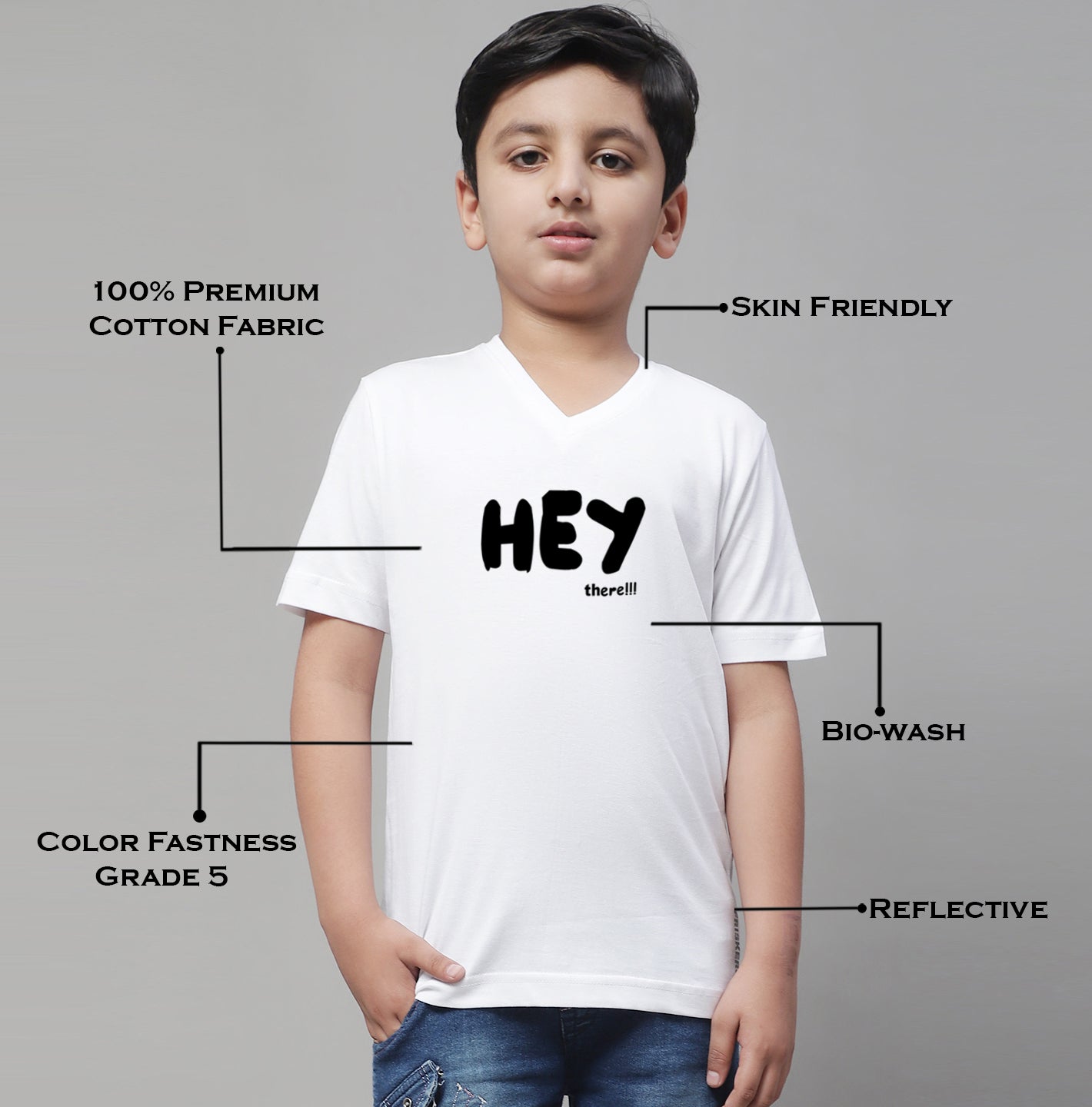 Boys Hey Half Sleeves Printed T-Shirt - Friskers