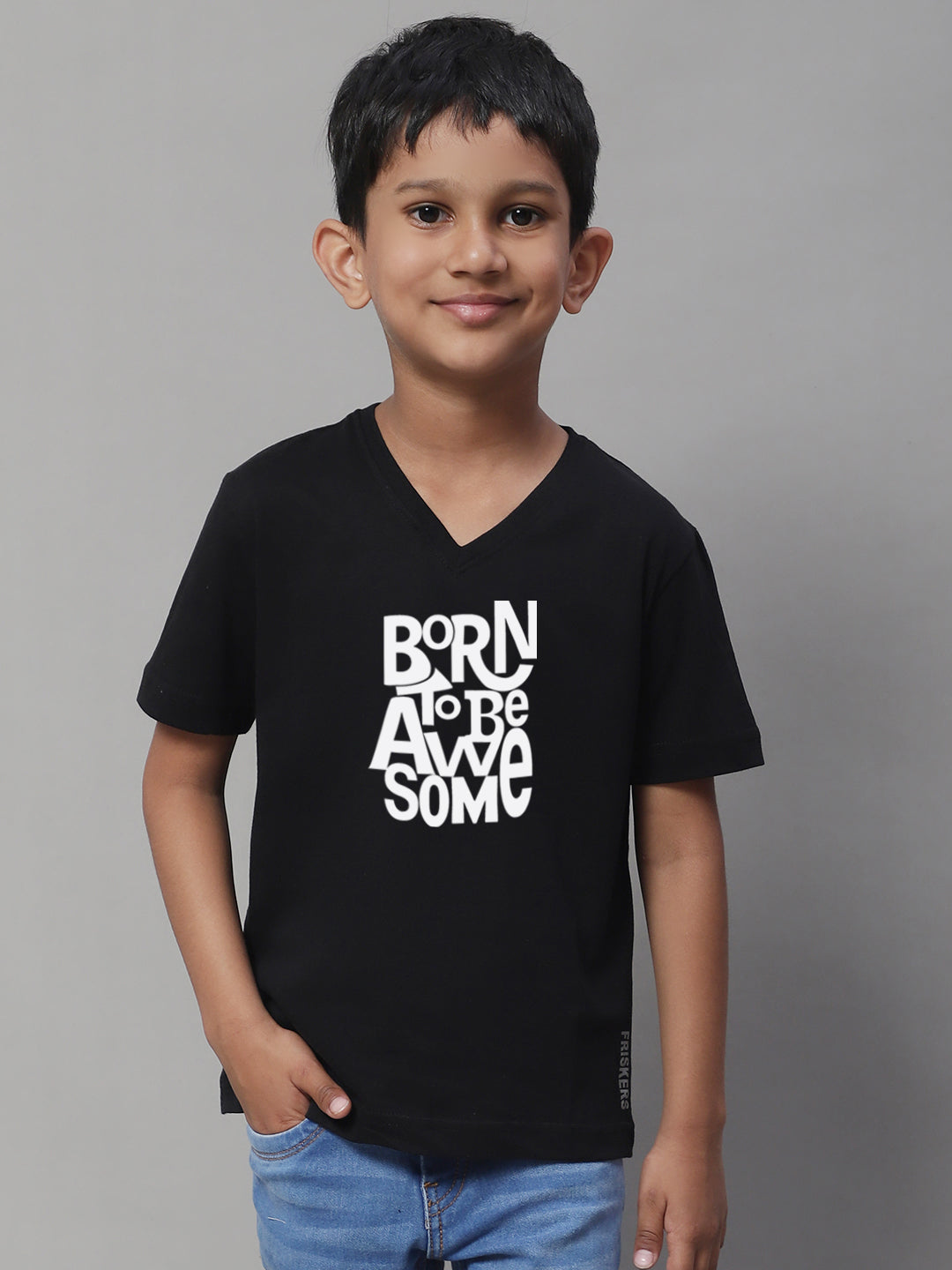 Boys Born To Be Awesome Half Sleeves Printed T-Shirt - Friskers