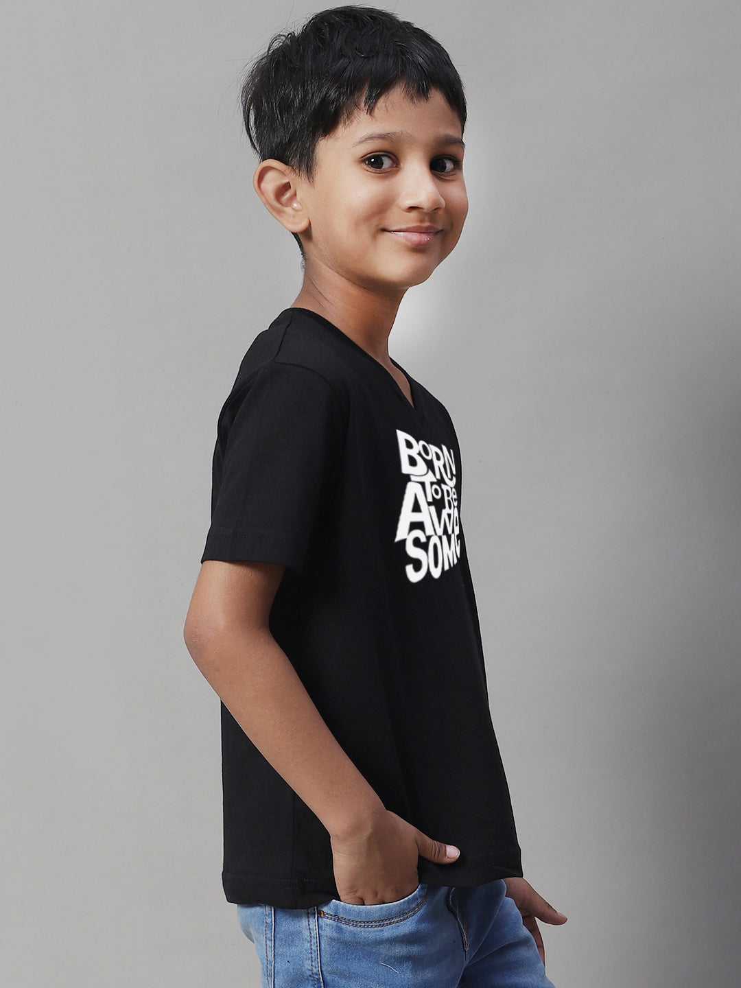 Boys Born To Be Awesome Half Sleeves Printed T-Shirt - Friskers