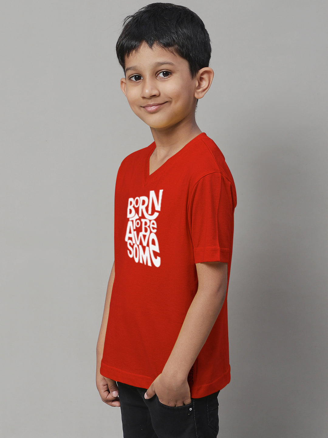 Boys Born To Be Awesome Half Sleeves Printed T-Shirt - Friskers