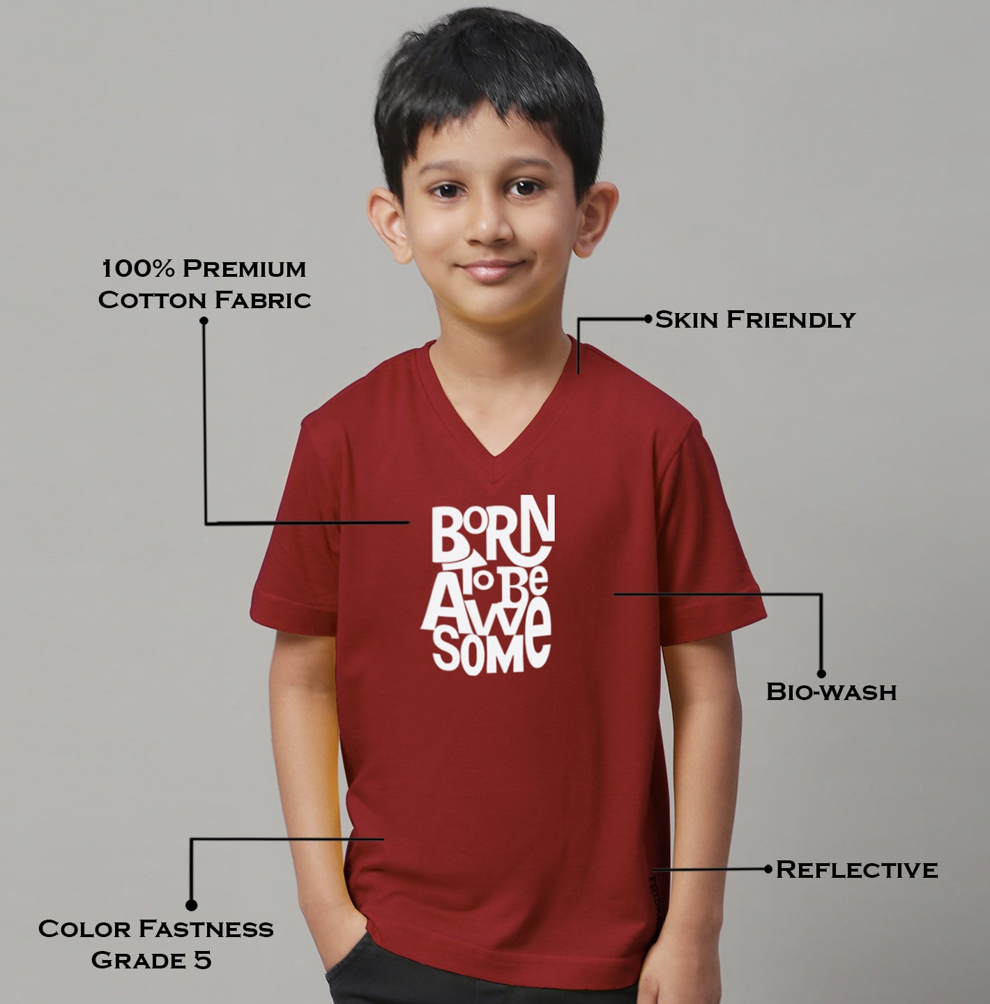 Boys Born To Be Awesome Half Sleeves Printed T-Shirt - Friskers