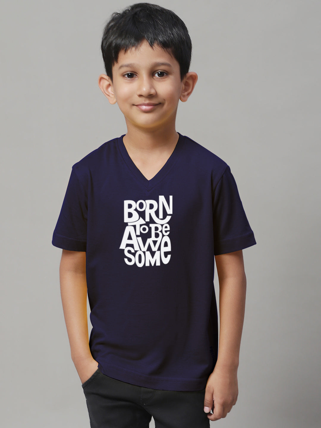 Boys Born To Be Awesome Half Sleeves Printed T-Shirt - Friskers