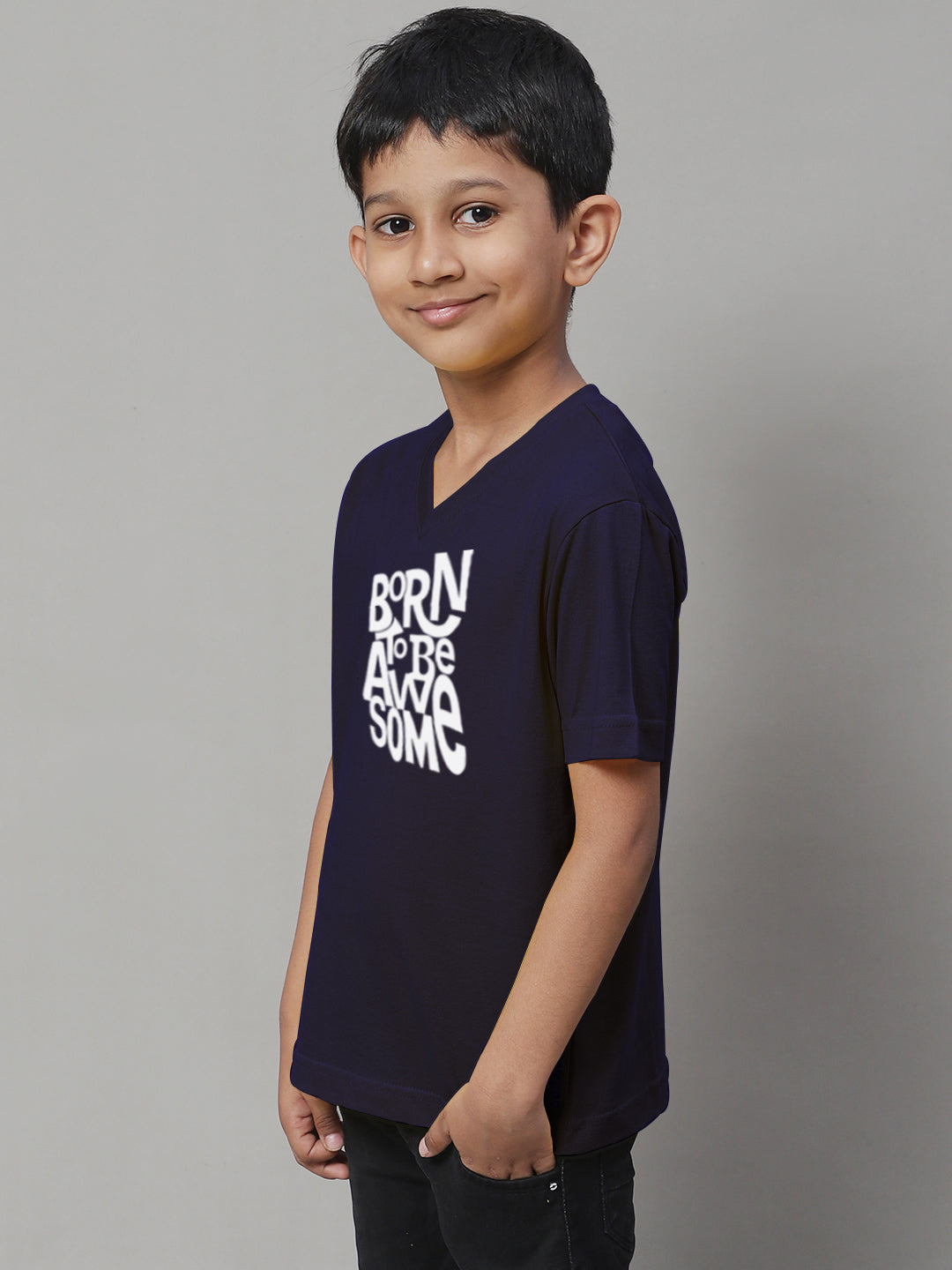 Boys Born To Be Awesome Half Sleeves Printed T-Shirt - Friskers