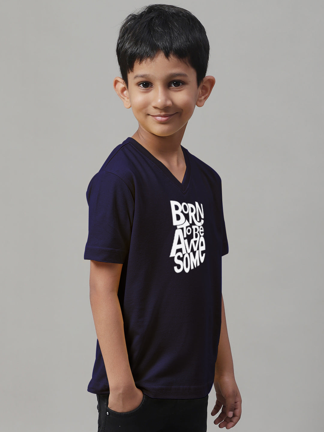 Boys Born To Be Awesome Half Sleeves Printed T-Shirt - Friskers