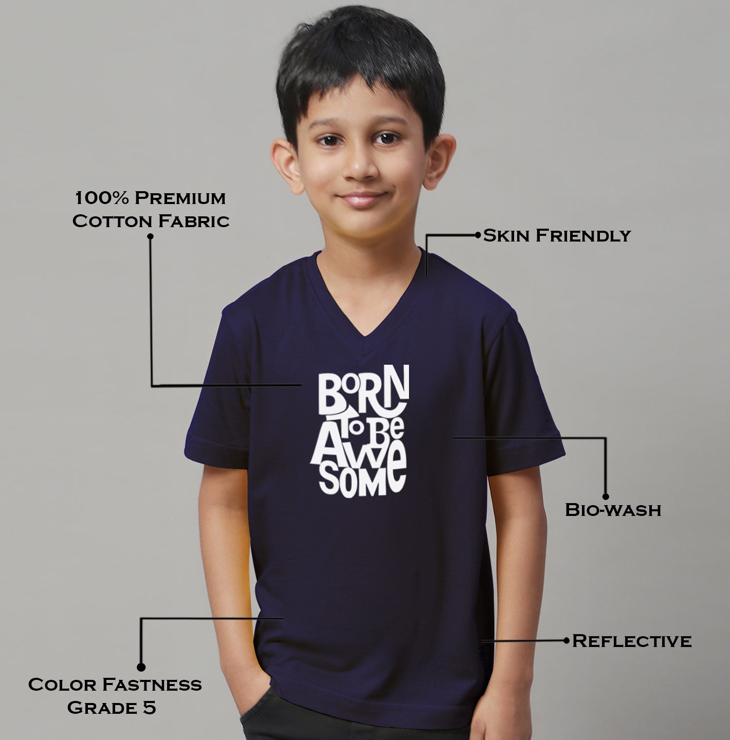 Boys Born To Be Awesome Half Sleeves Printed T-Shirt - Friskers