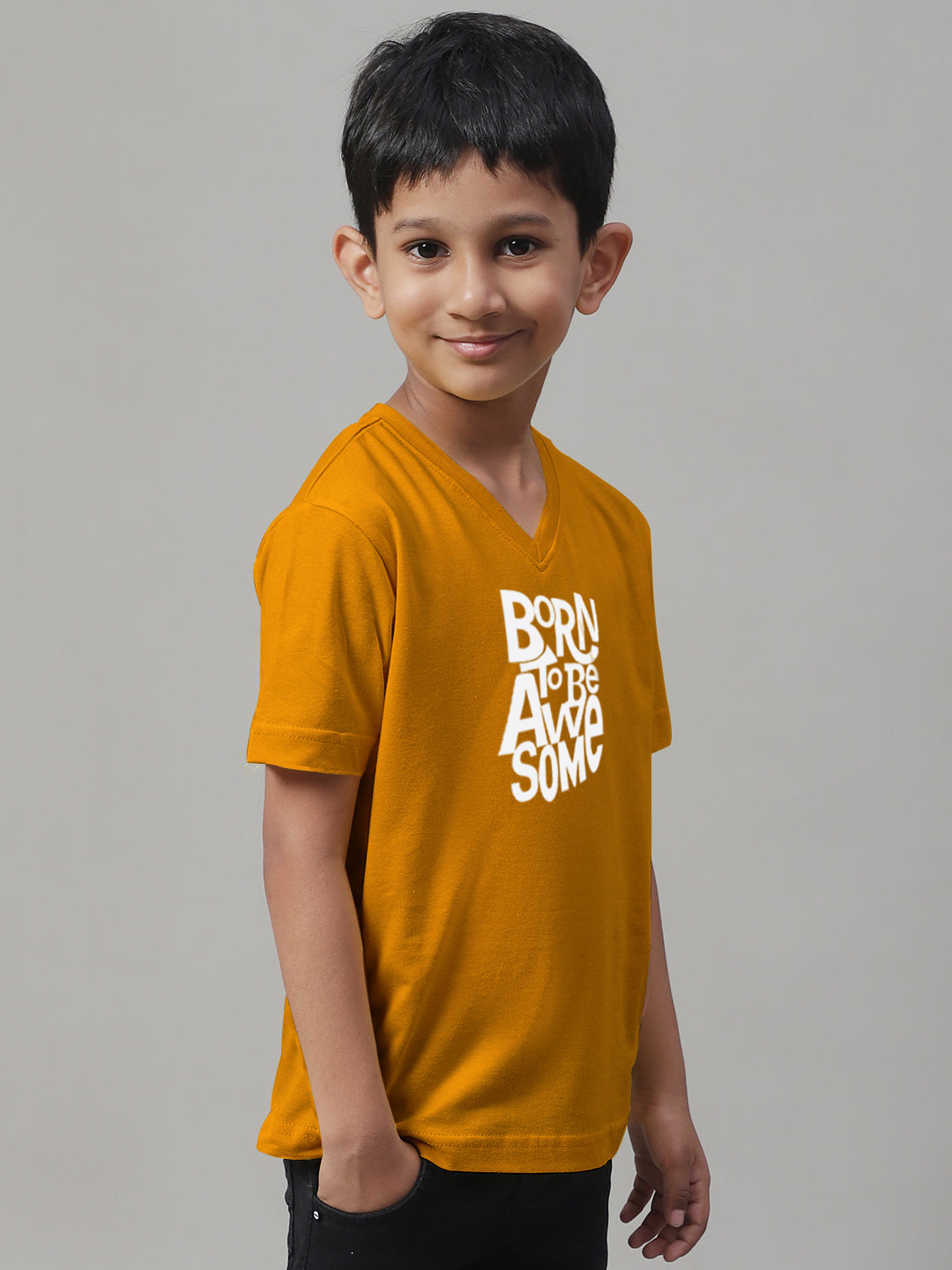 Boys Born To Be Awesome Half Sleeves Printed T-Shirt - Friskers