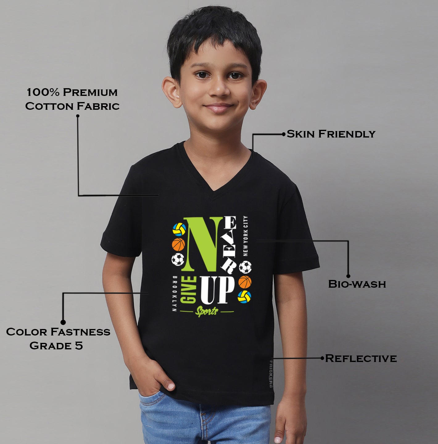 Boys Never Giveup Half Sleeves Printed T-Shirt - Friskers