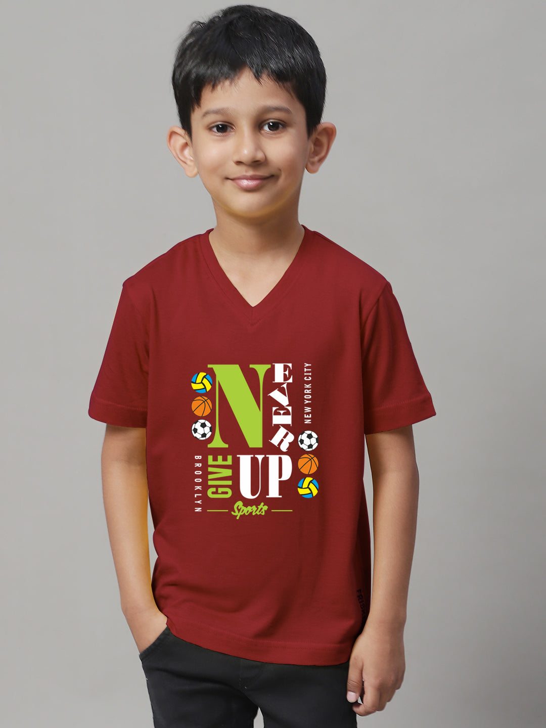 Boys Never Giveup Half Sleeves Printed T-Shirt - Friskers