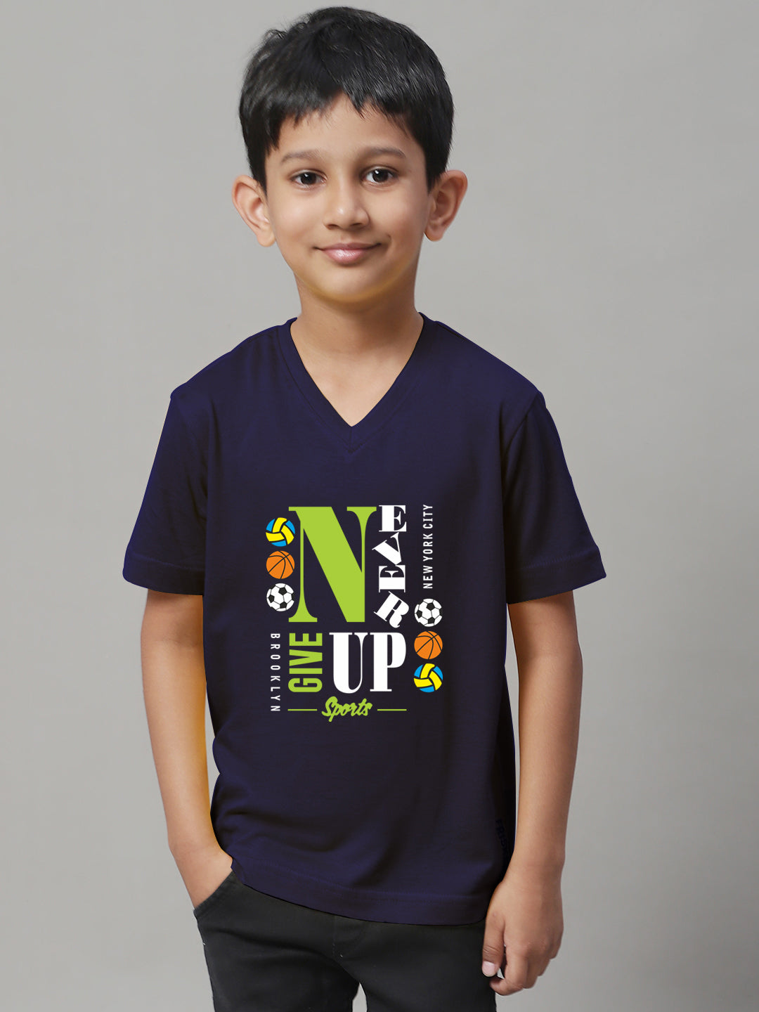 Boys Never Giveup Half Sleeves Printed T-Shirt - Friskers