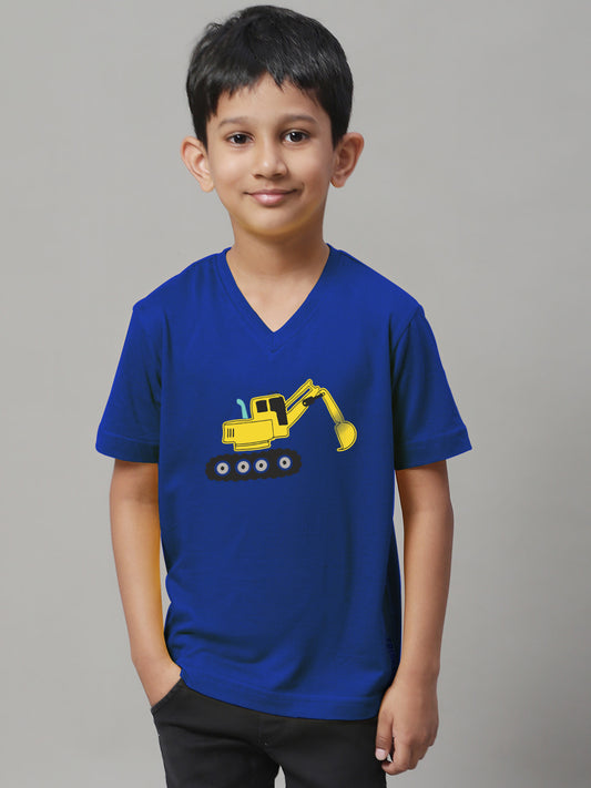 Boys Excavator Half Sleeves Printed T-Shirt - Friskers