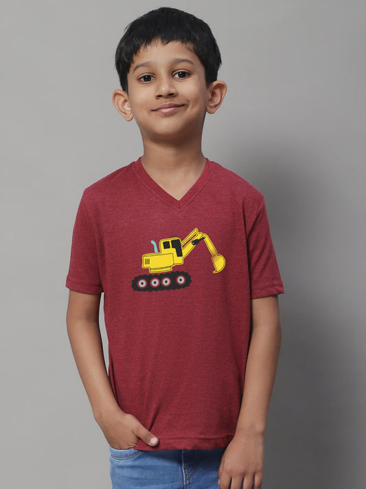 Boys Excavator Half Sleeves Printed T-Shirt - Friskers