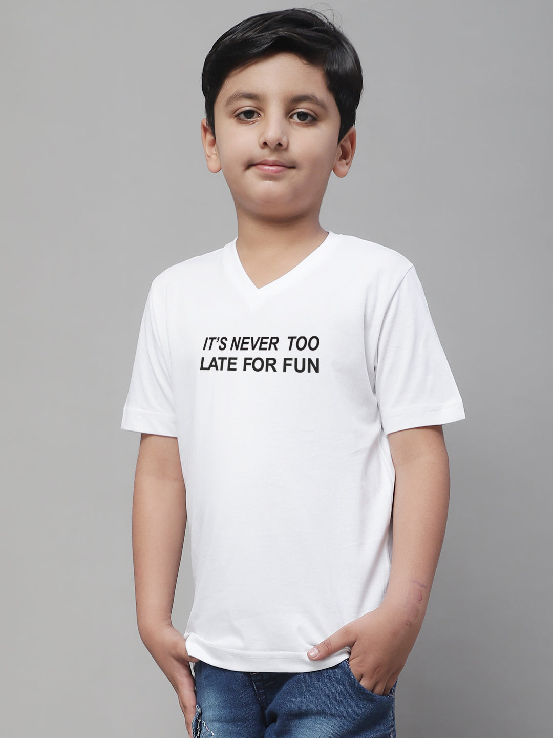 Boys Its Never Too Late For Fun Half Sleeves Printed T-Shirt - Friskers