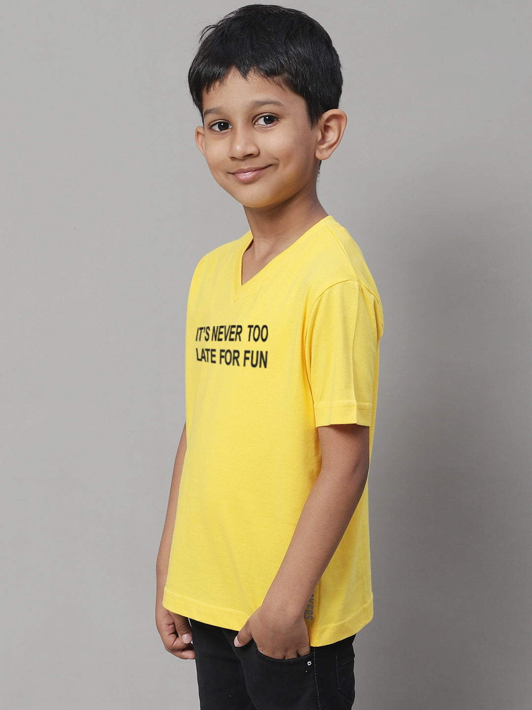 Boys Its Never Too Late For Fun Half Sleeves Printed T-Shirt - Friskers