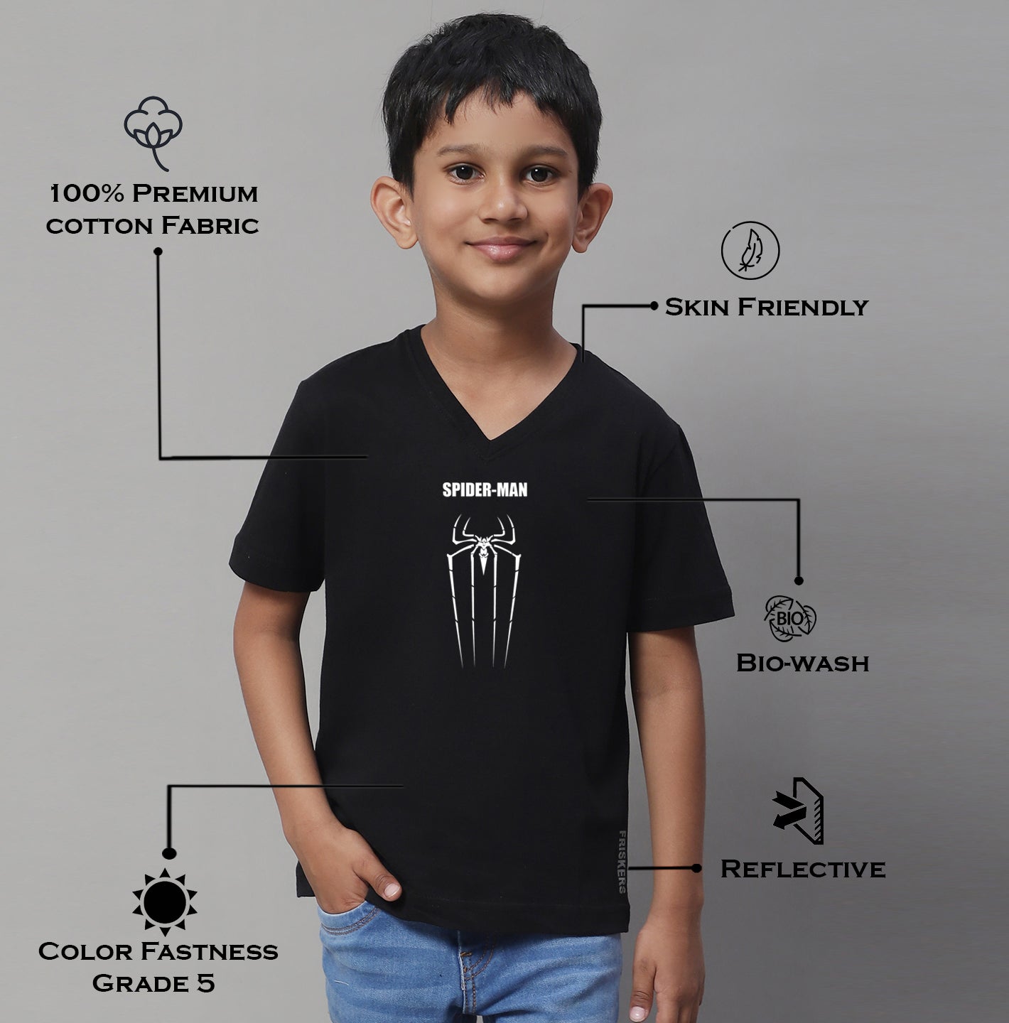 Boys Spiderman Half Sleeves Printed T-Shirt - Friskers