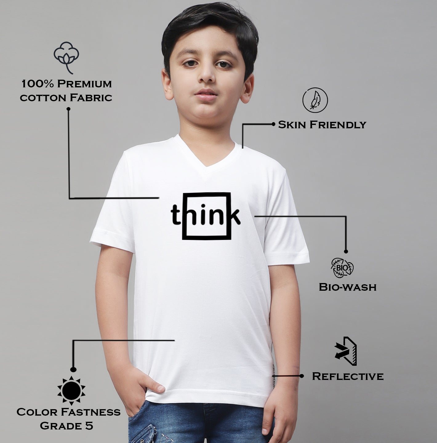 Boys Think Half Sleeves Printed T-Shirt - Friskers