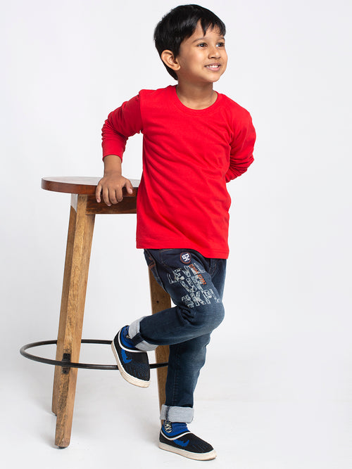 Boys Solid Pure Cotton Regular Fit T-Shirt