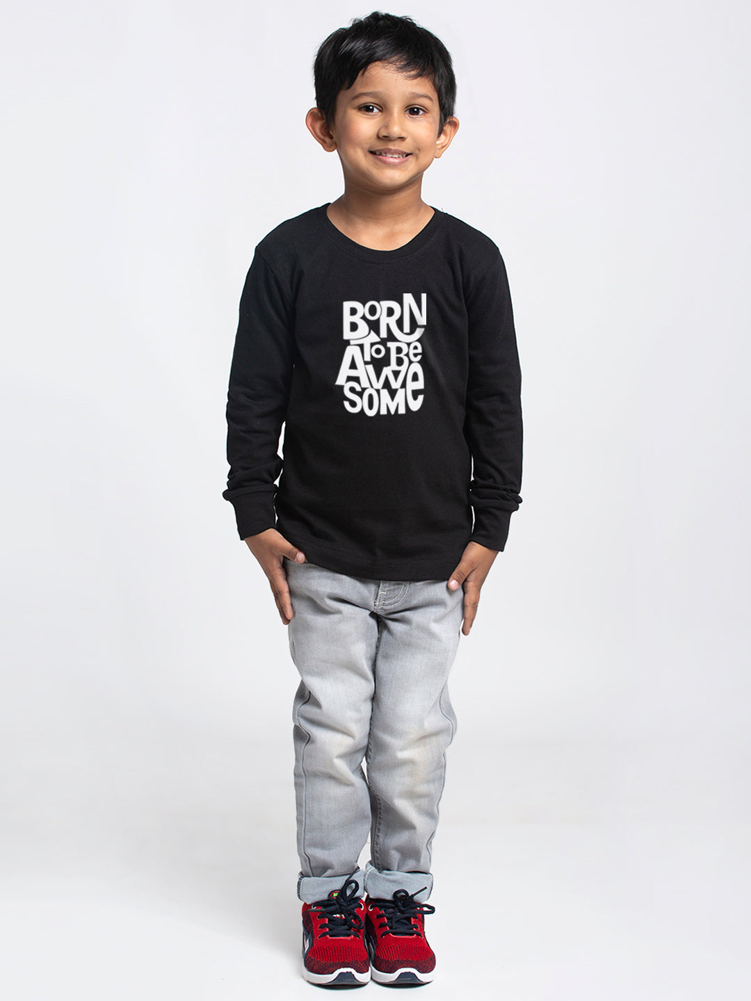 Kids Born To Be Awesome printed full sleeves t-shirt - Friskers