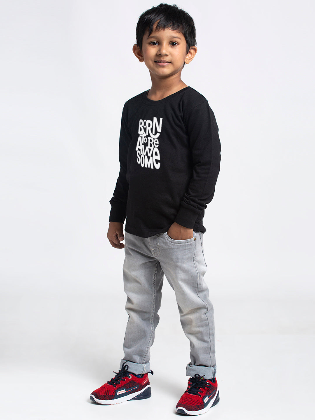 Kids Born To Be Awesome printed full sleeves t-shirt - Friskers