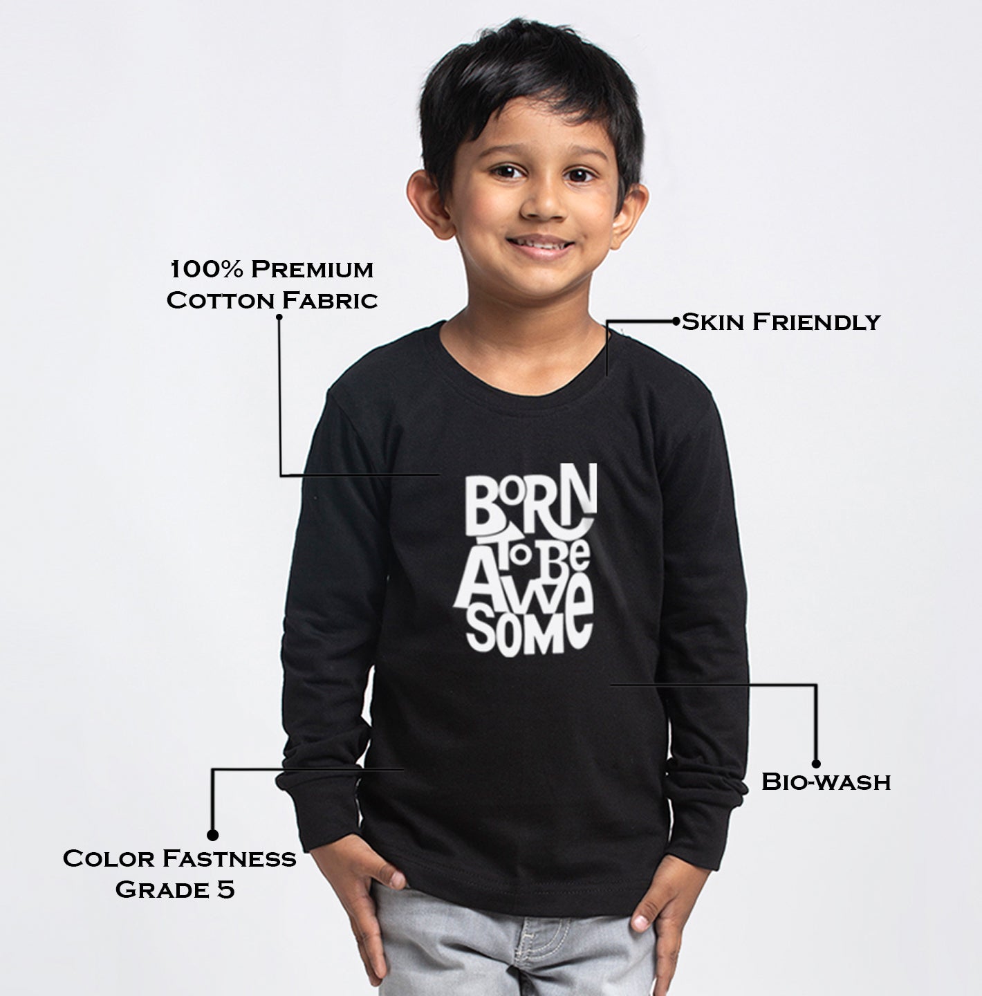 Kids Born To Be Awesome printed full sleeves t-shirt - Friskers