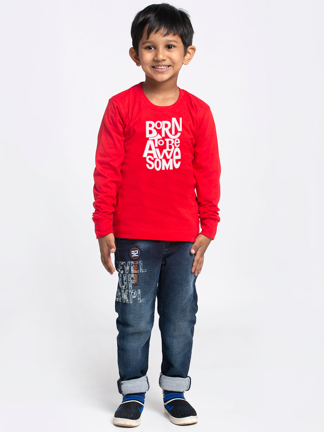 Kids Born To Be Awesome printed full sleeves t-shirt - Friskers