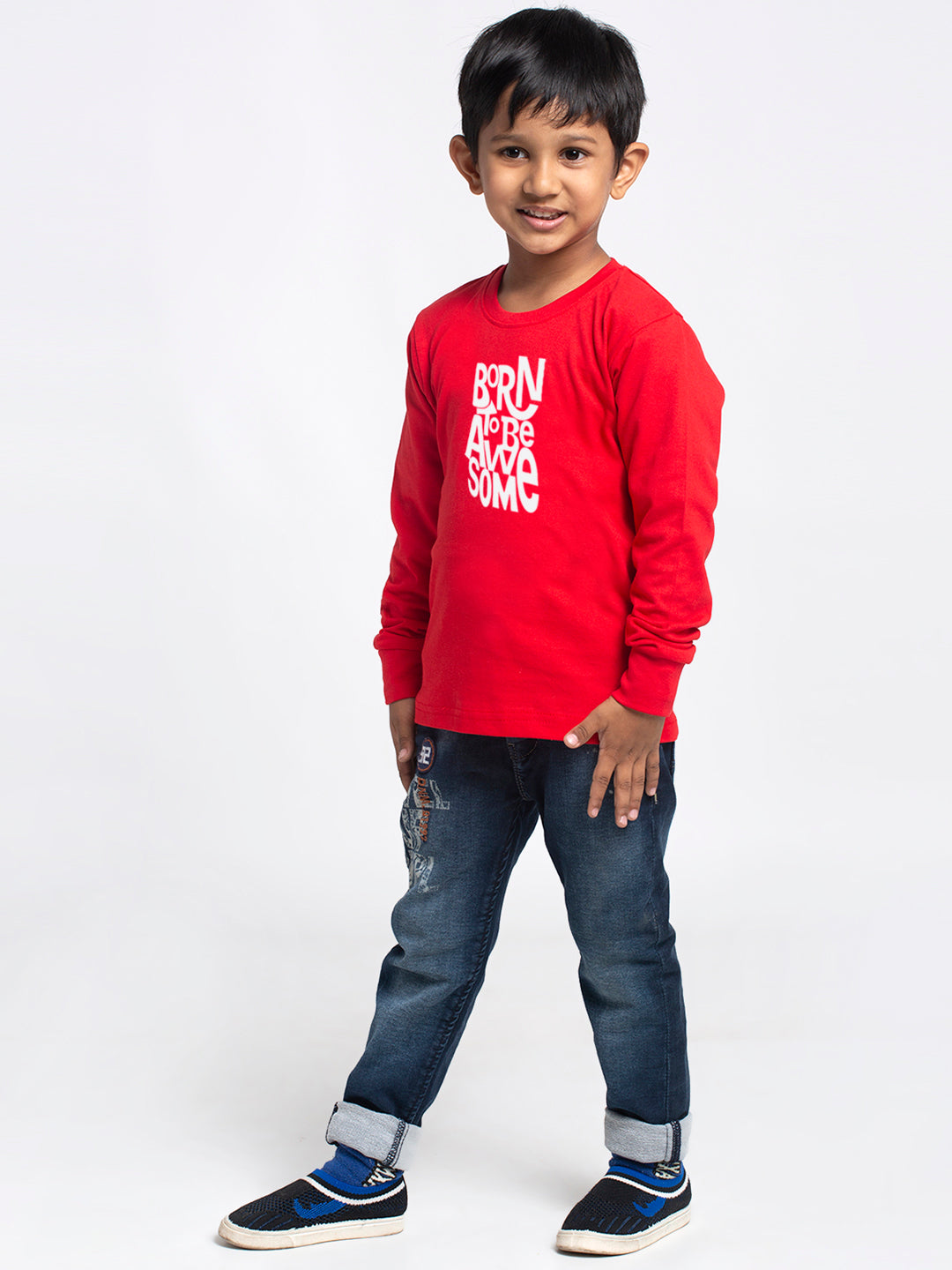 Kids Born To Be Awesome printed full sleeves t-shirt - Friskers