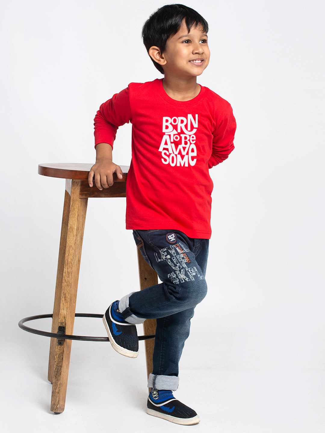 Kids Born To Be Awesome printed full sleeves t-shirt - Friskers