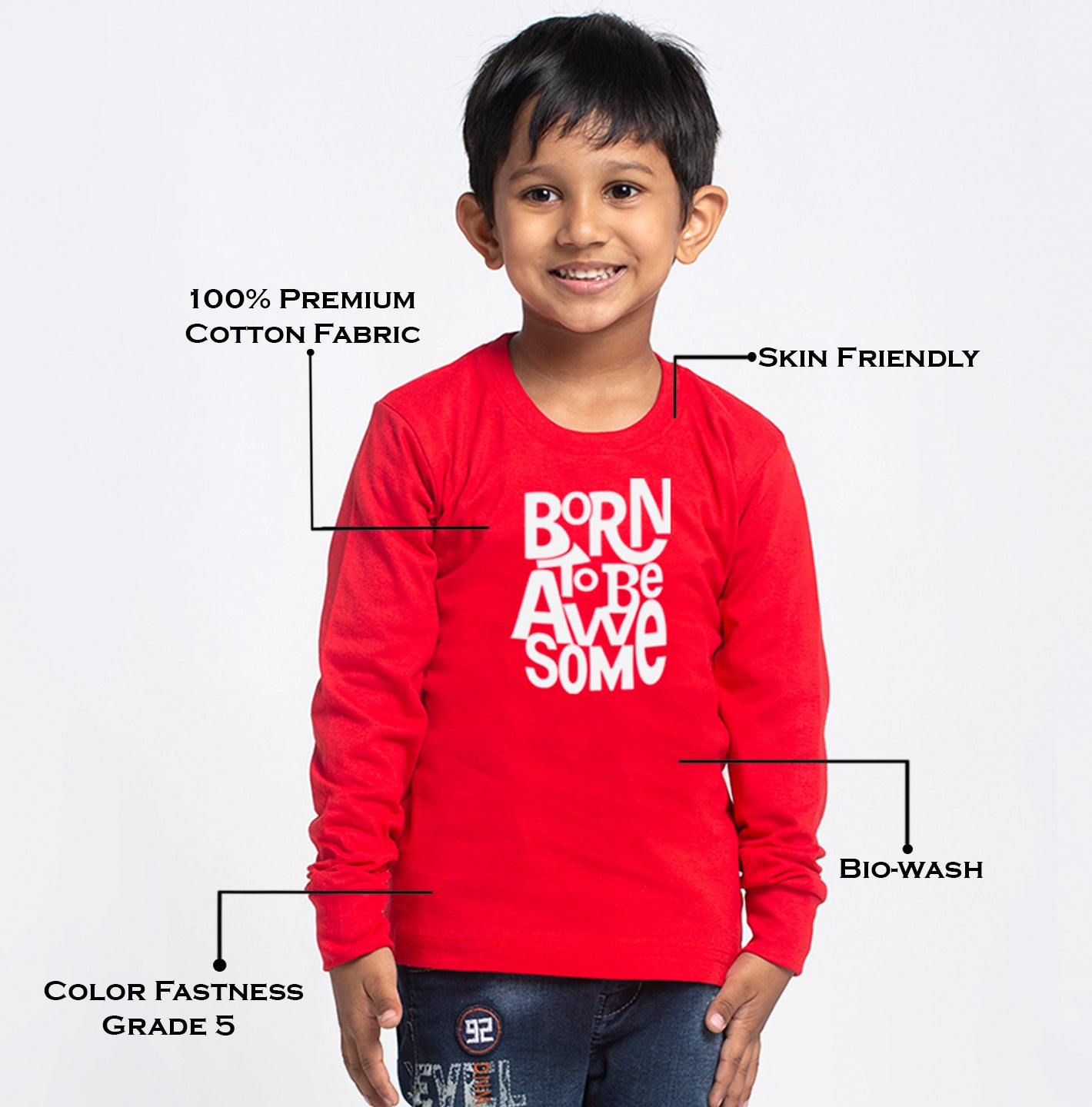 Kids Born To Be Awesome printed full sleeves t-shirt - Friskers