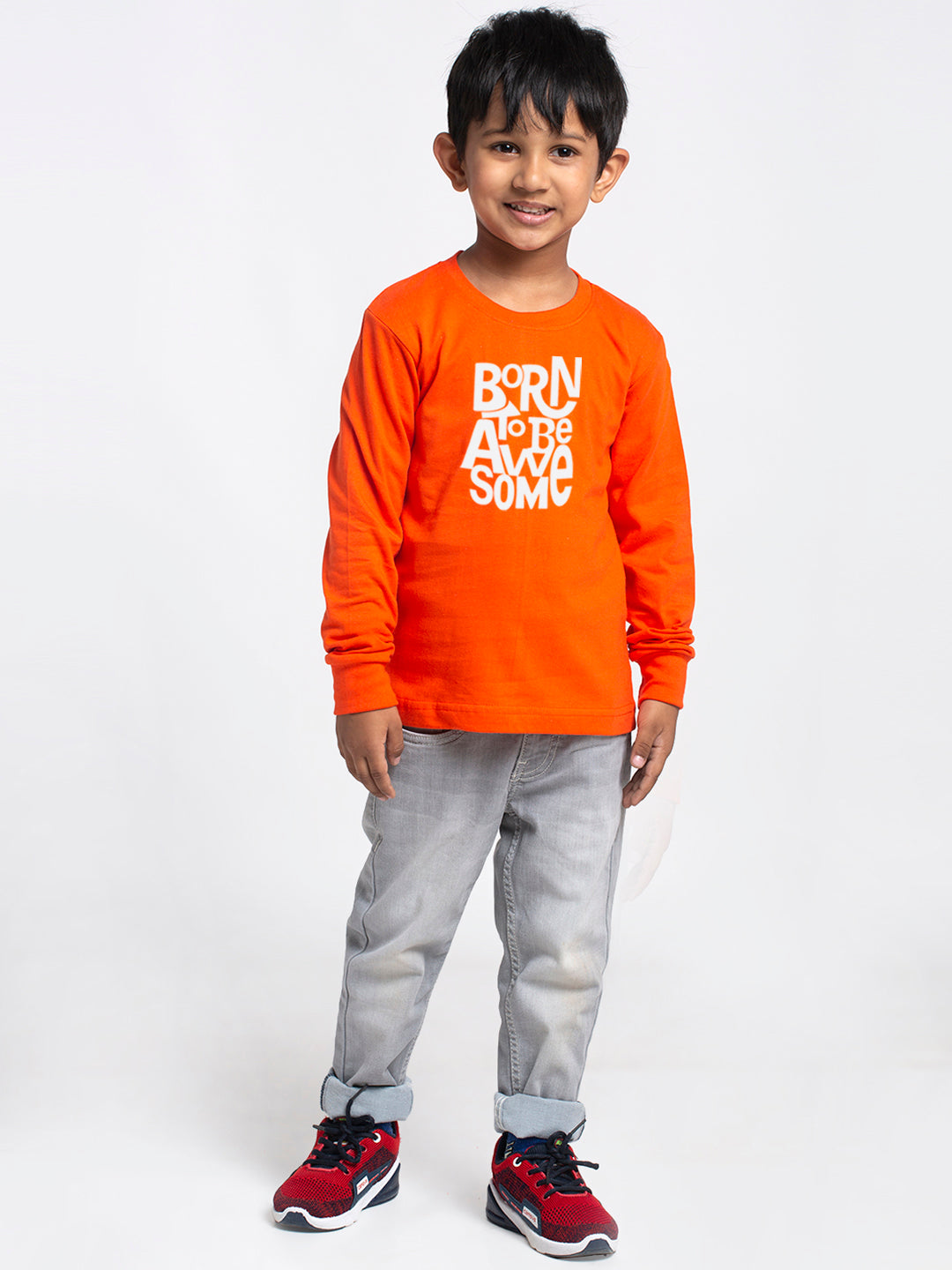 Kids Born To Be Awesome printed full sleeves t-shirt - Friskers