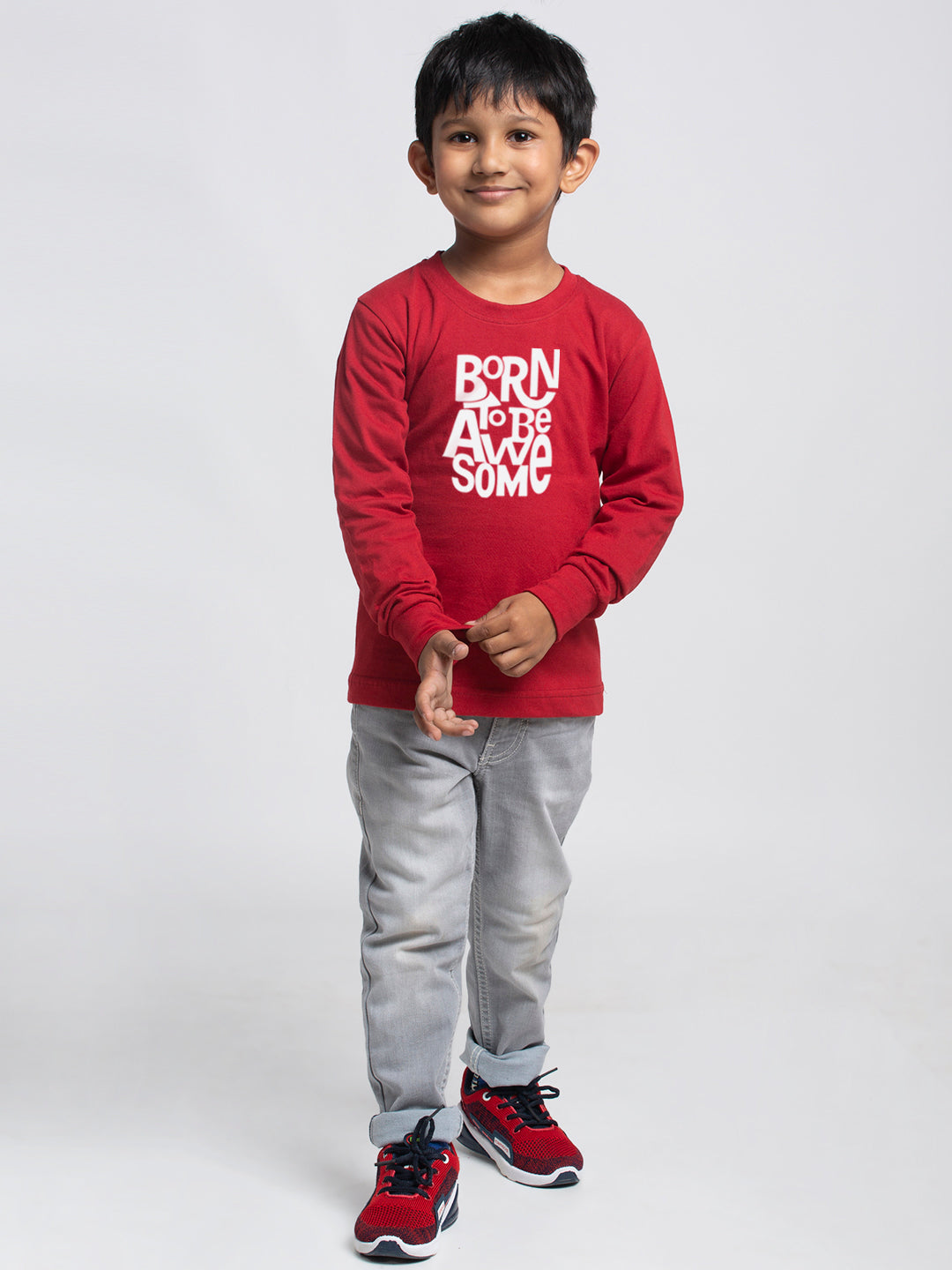 Kids Born To Be Awesome printed full sleeves t-shirt - Friskers