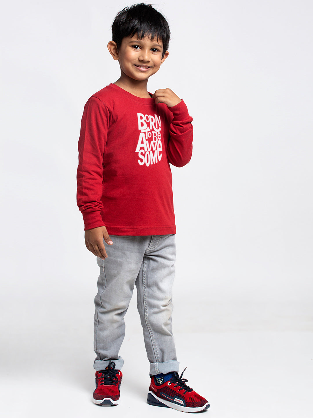 Kids Born To Be Awesome printed full sleeves t-shirt - Friskers