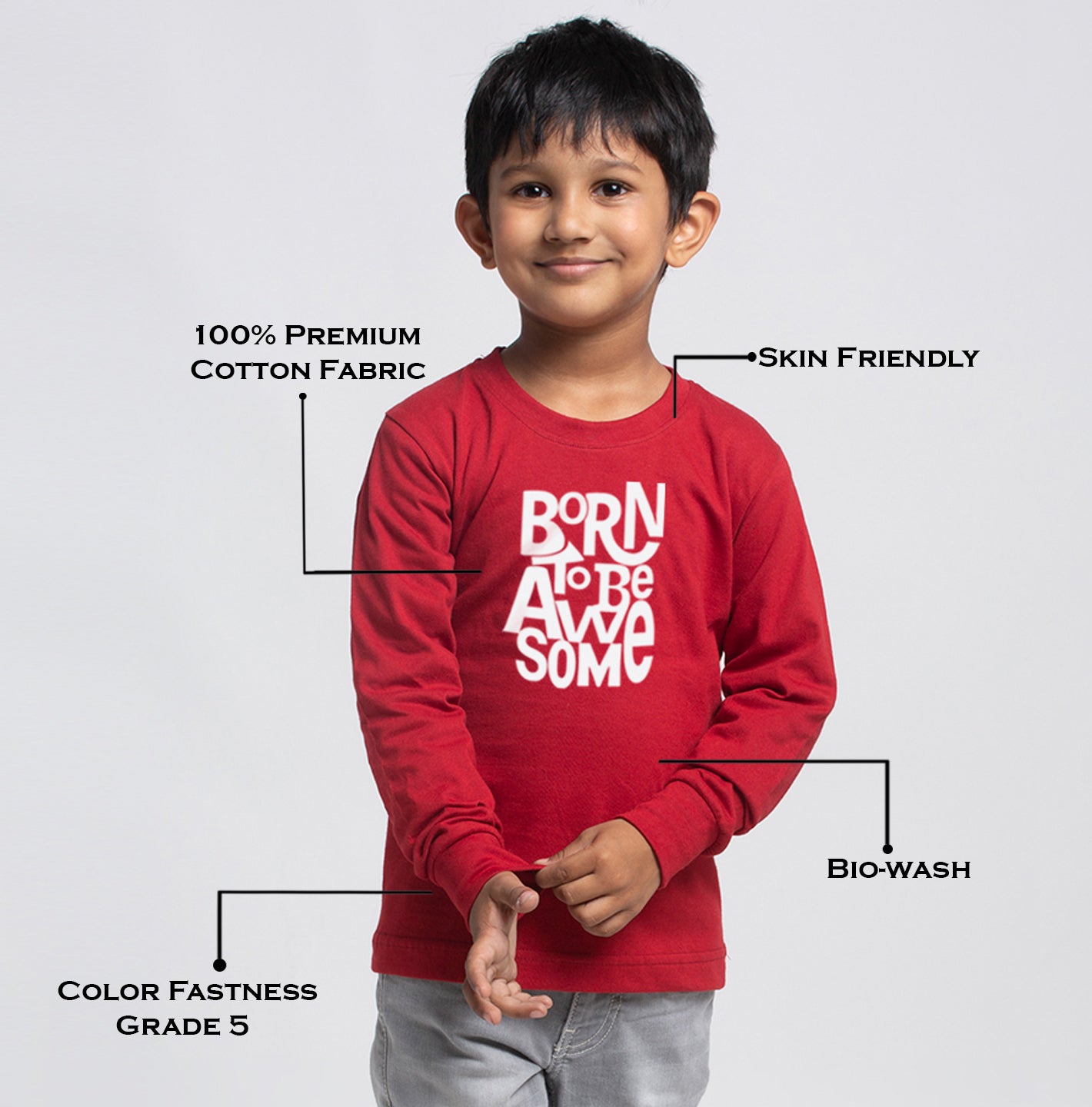 Kids Born To Be Awesome printed full sleeves t-shirt - Friskers