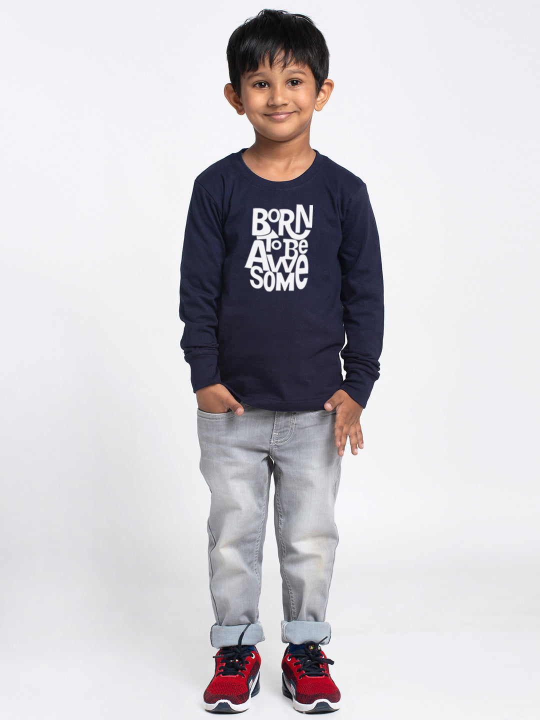 Kids Born To Be Awesome printed full sleeves t-shirt - Friskers