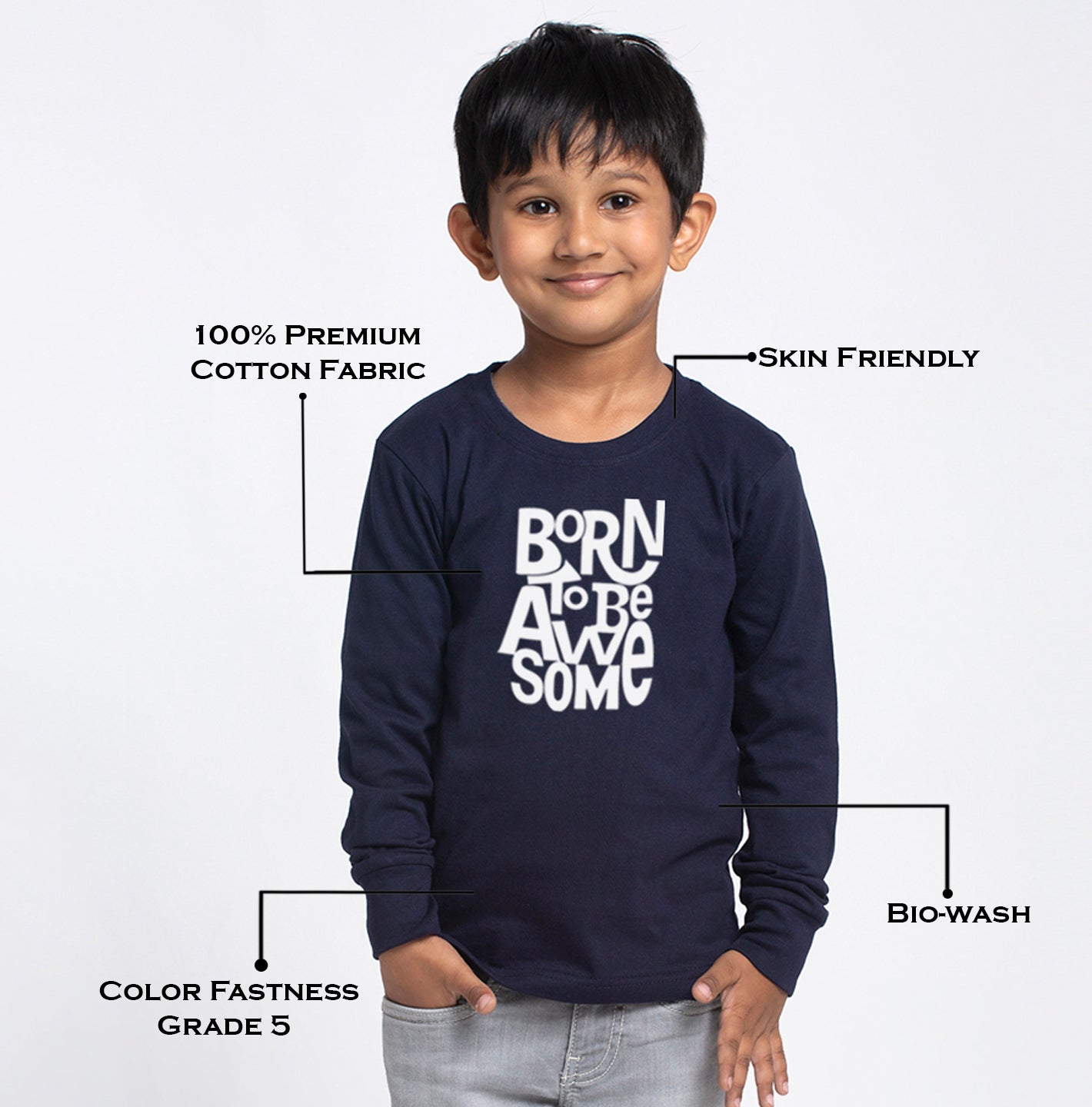 Kids Born To Be Awesome printed full sleeves t-shirt - Friskers