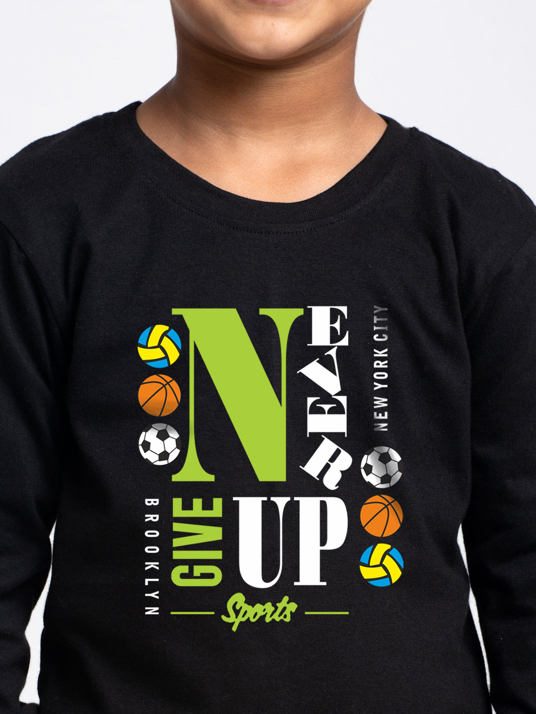 Kids Never Giveup printed full sleeves t-shirt - Friskers